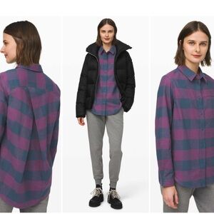 Lululemon Full Day Ahead Shirt Revive Plaid Night Diver Purple Size 8 Flannel